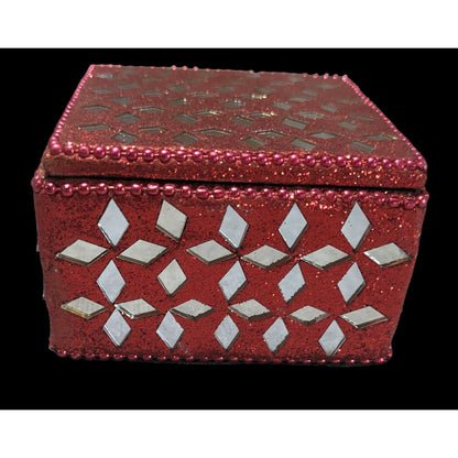 Red Beaded Mirrored Trinket Box