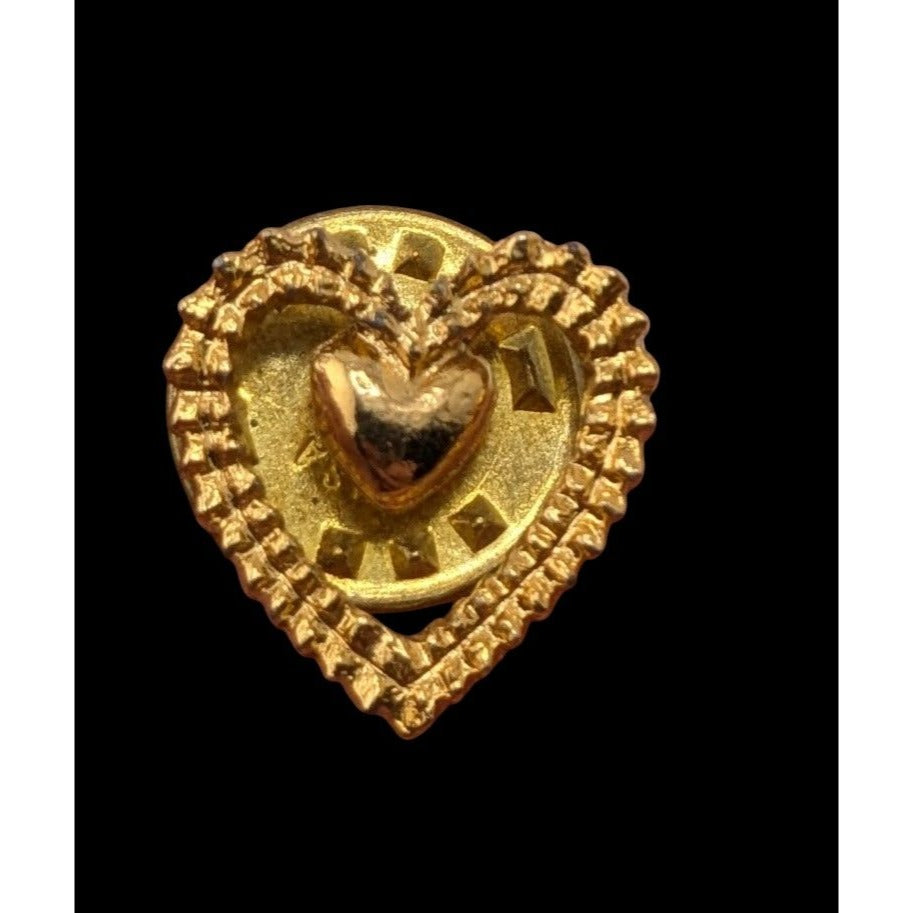 Vintage Gold Tone Open Heart Lapel Pin Romantic Love Brooch