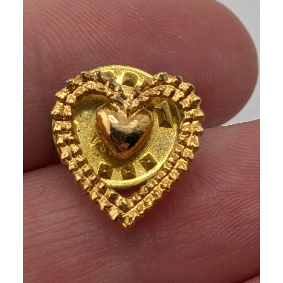 Vintage Gold Tone Open Heart Lapel Pin Romantic Love Brooch