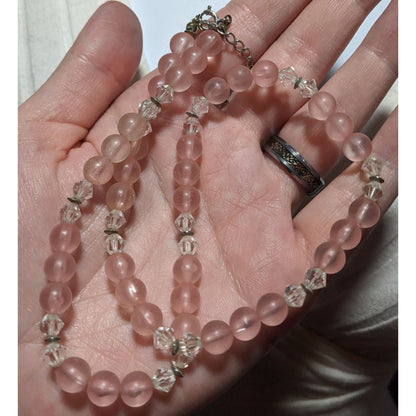 Coquette Pink And Clear Beaded Necklace