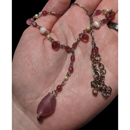 Pink Beaded Y-Necklace With Glass Pendant