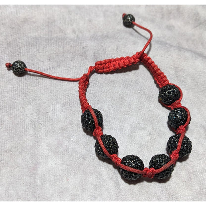 Black Rhinestone Beaded Red Macrame Bracelet