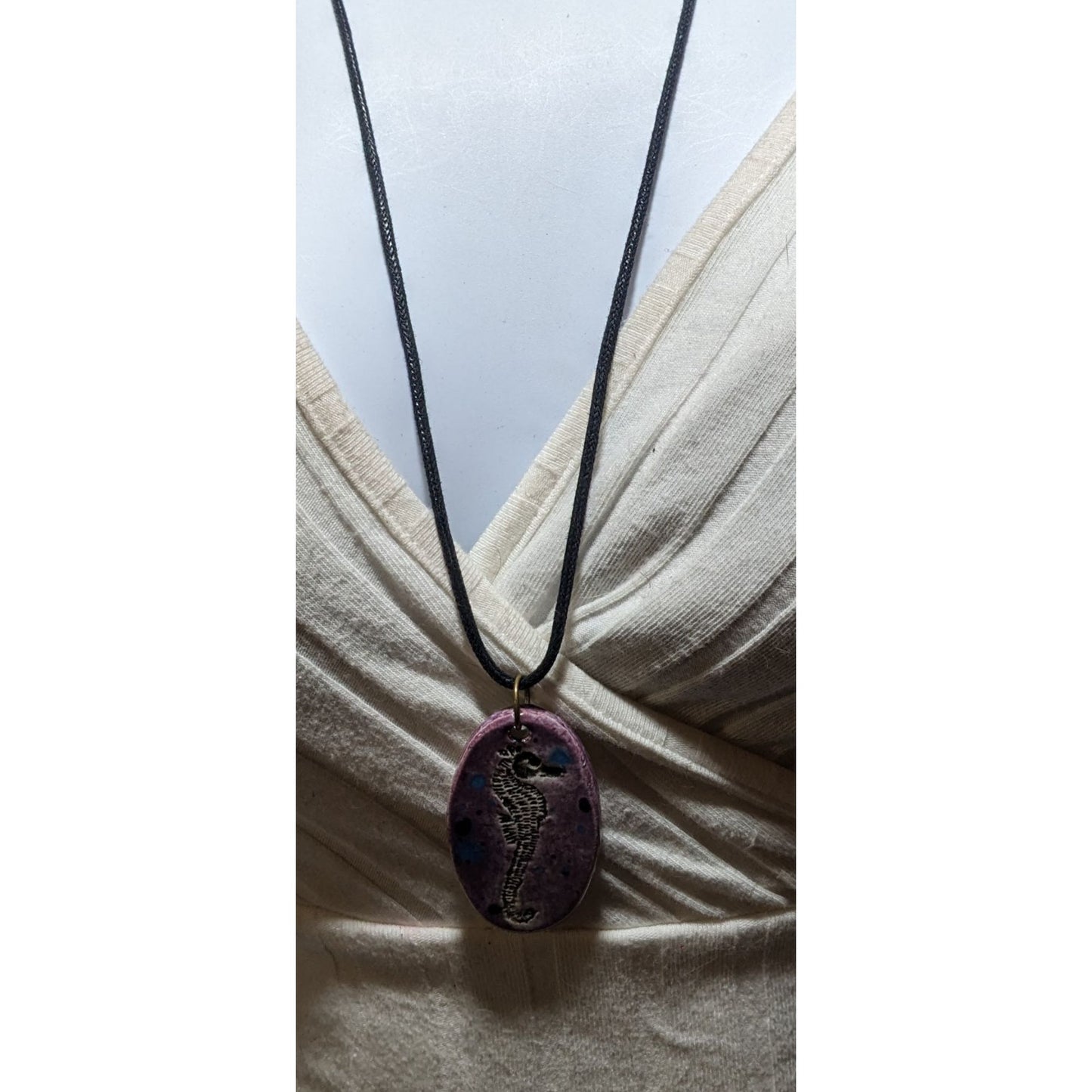 Handmade Purple Ceramic Seahorse Necklace