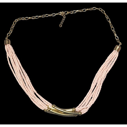 Pink And Gold Retro Multilayer Beaded Necklace