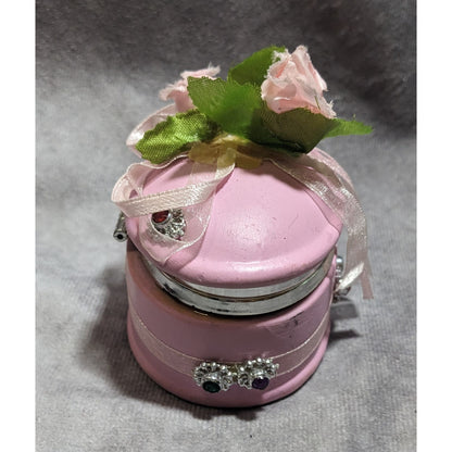 Pink Ceramic Floral Embellished Oval Trinket Box