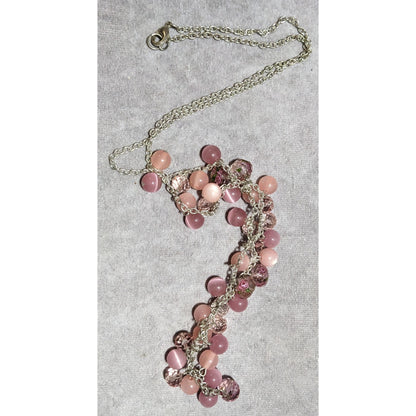 Pink & Silver Beaded Fringe Neckalce