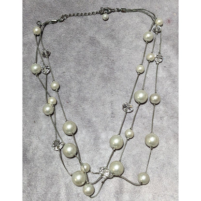 Silver Faux Pearl Multilayer Beaded Floating Necklace