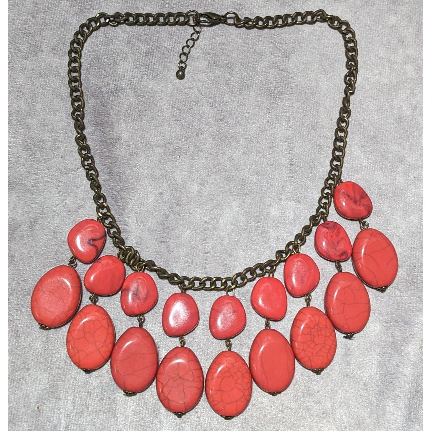 Red Howlite Beaded Fringe Statement Necklace