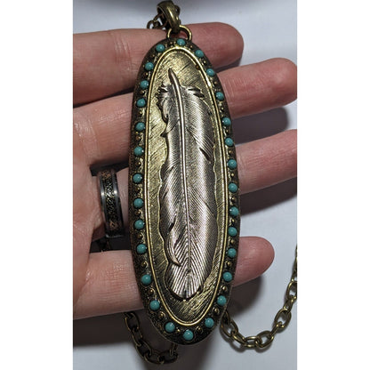 Bohemian Metal Turquoise Feather Pendant Necklace