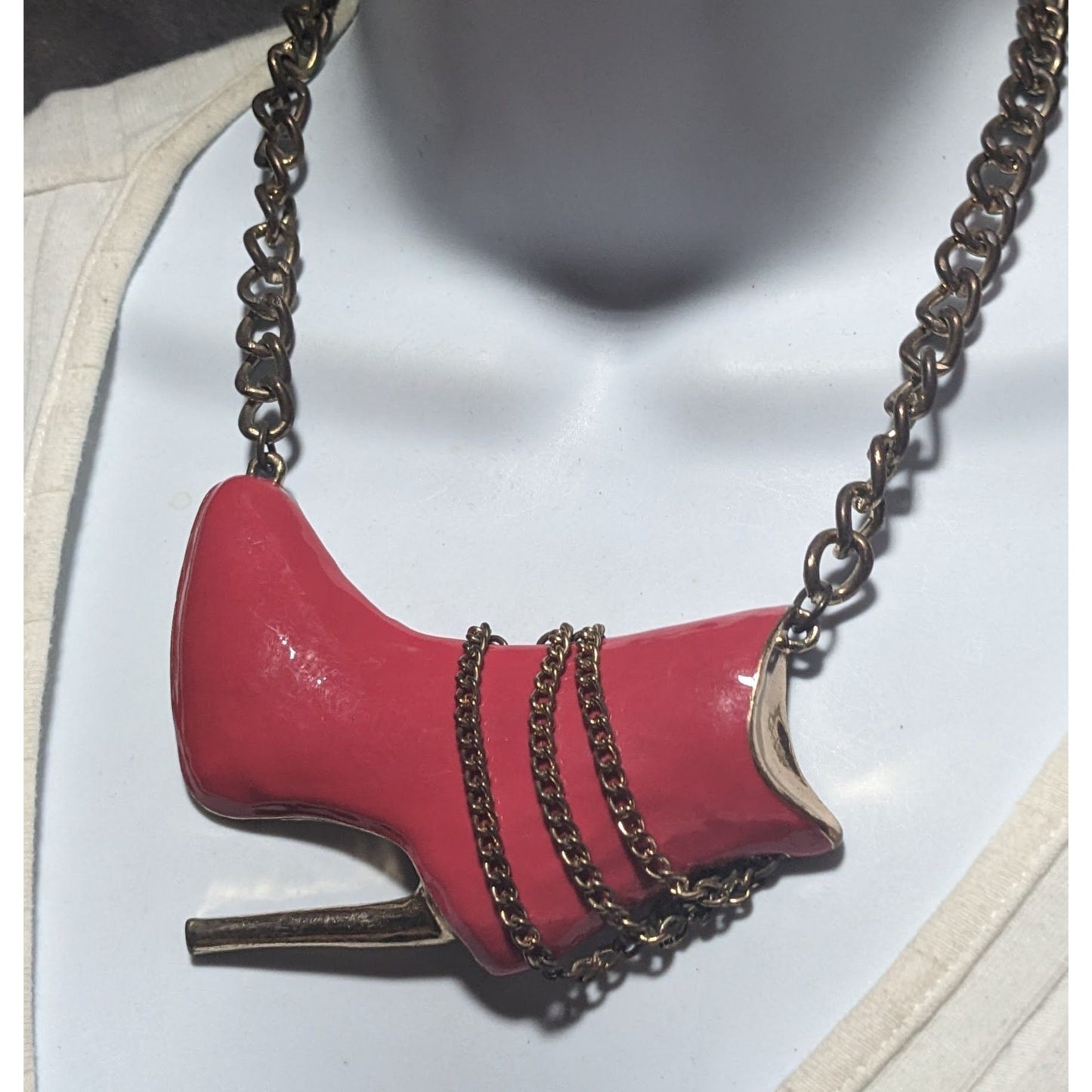 Red High Heel Chain Boot Pendant Necklace