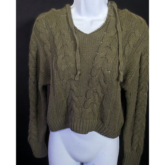 Aeropostale Army Green Cable Knit Hooded Sweater