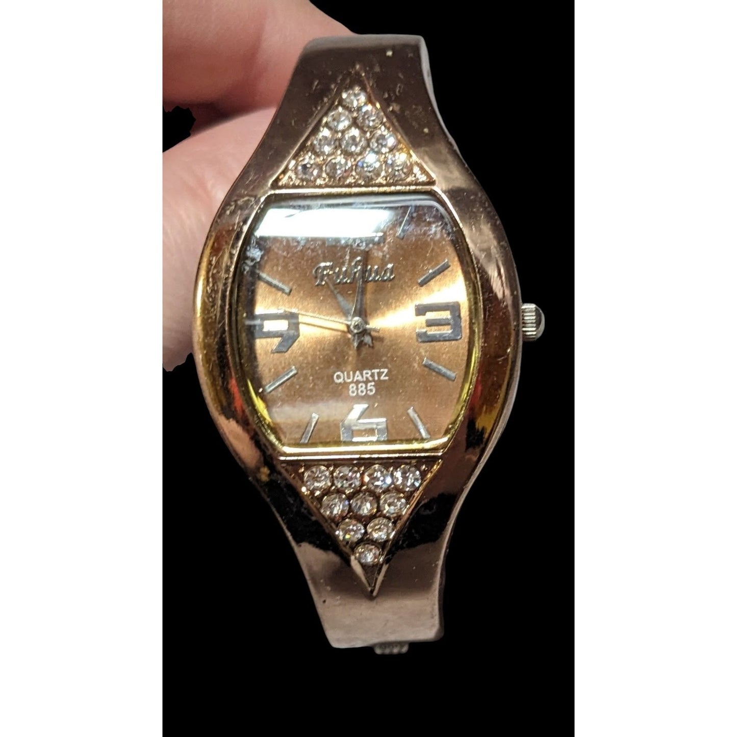 Glam Rose Gold Cuff Bracelet Watch by Fuhua