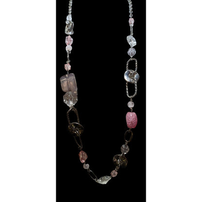 Pink And Silver Chunky Gemmed Statement Necklace