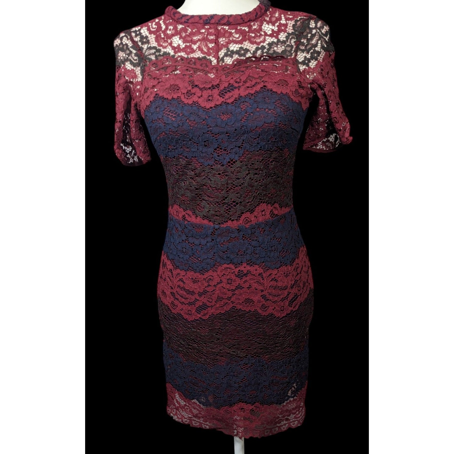 Sandro Paris Red Black And Blue Lace Dress Size Small