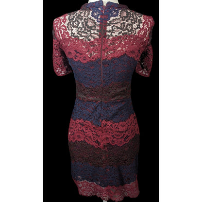 Sandro Paris Red Black And Blue Lace Dress Size Small