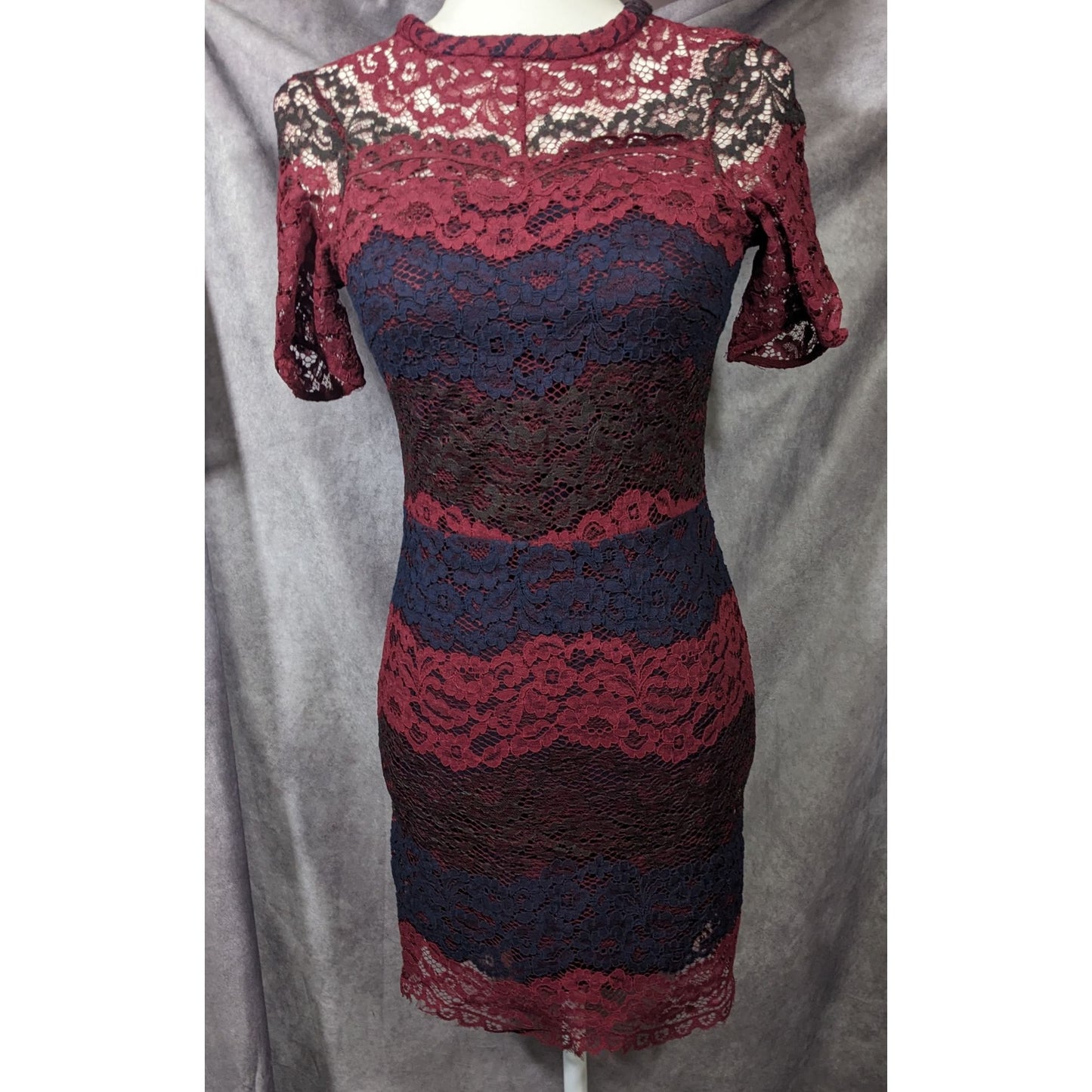 Sandro Paris Red Black And Blue Lace Dress Size Small