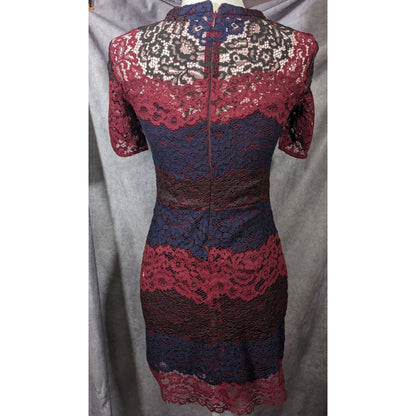 Sandro Paris Red Black And Blue Lace Dress Size Small