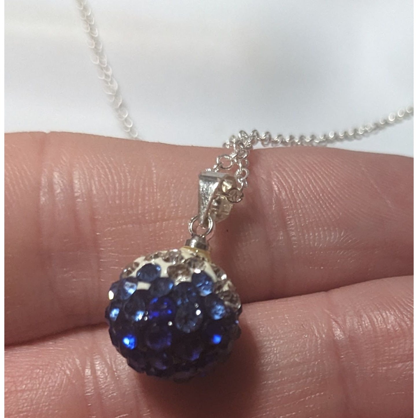 Sterling Blue And White Rhinestone Pendant Necklace