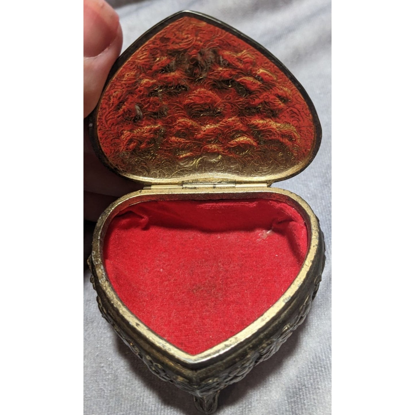 Vintage Silver Plate Japanese Heart Floral Trinket Box