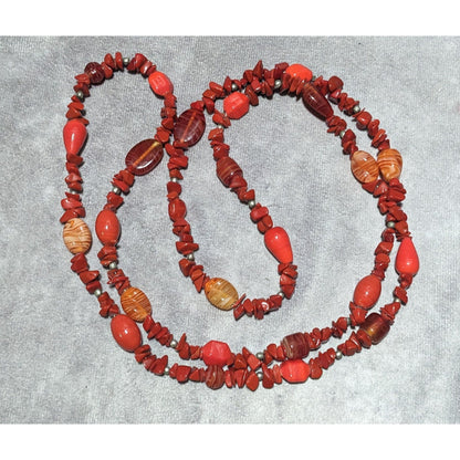 Red Jasper Chip And Glass Beaded Necklace