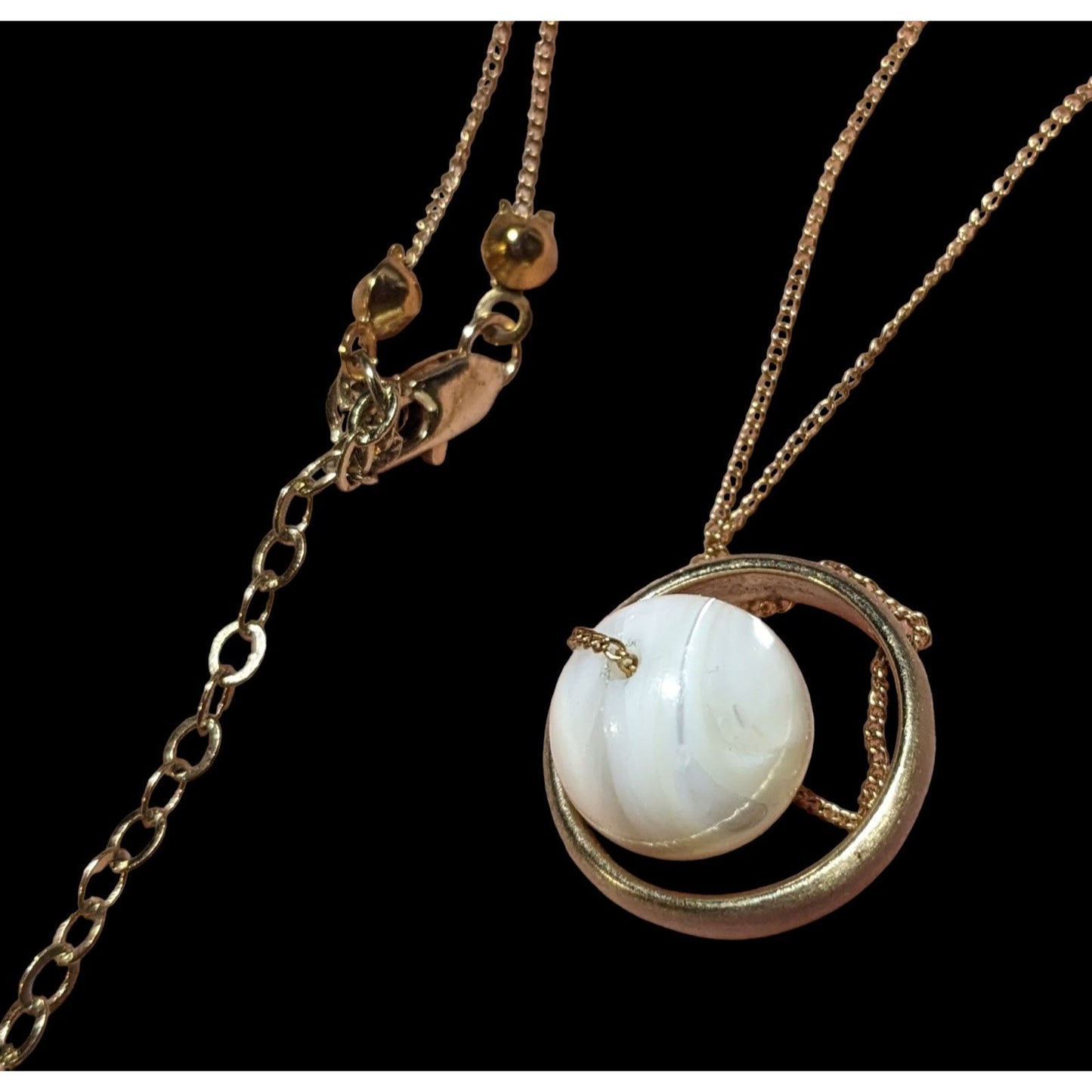 White Glass Swirl Marble Spinner Necklace