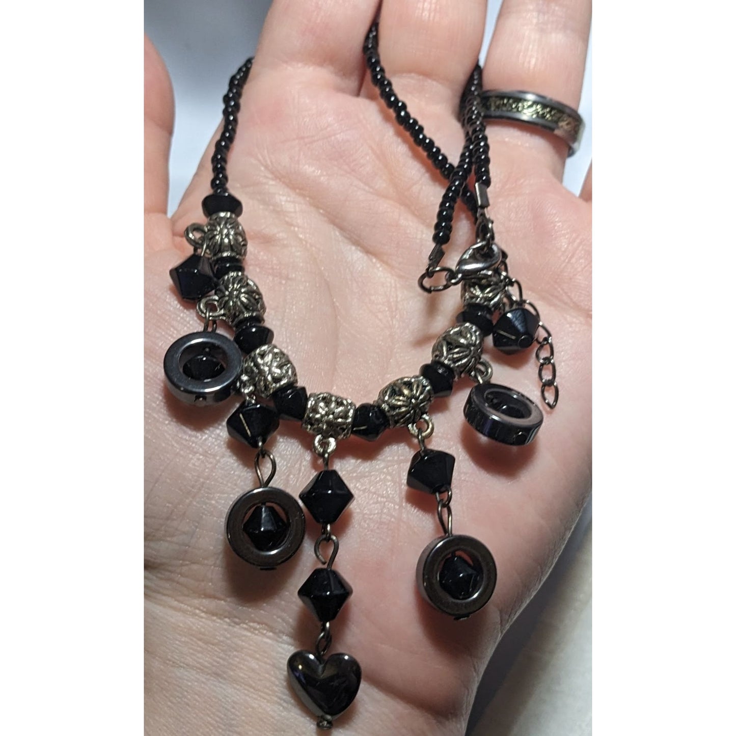 Gothic Hematite Beaded Fringe Necklace