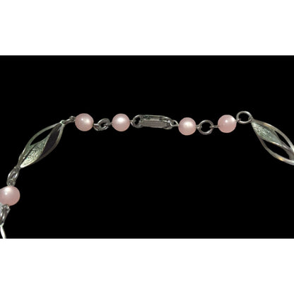 Vintage 40s Art Deco Pink Silver Leaf Necklace