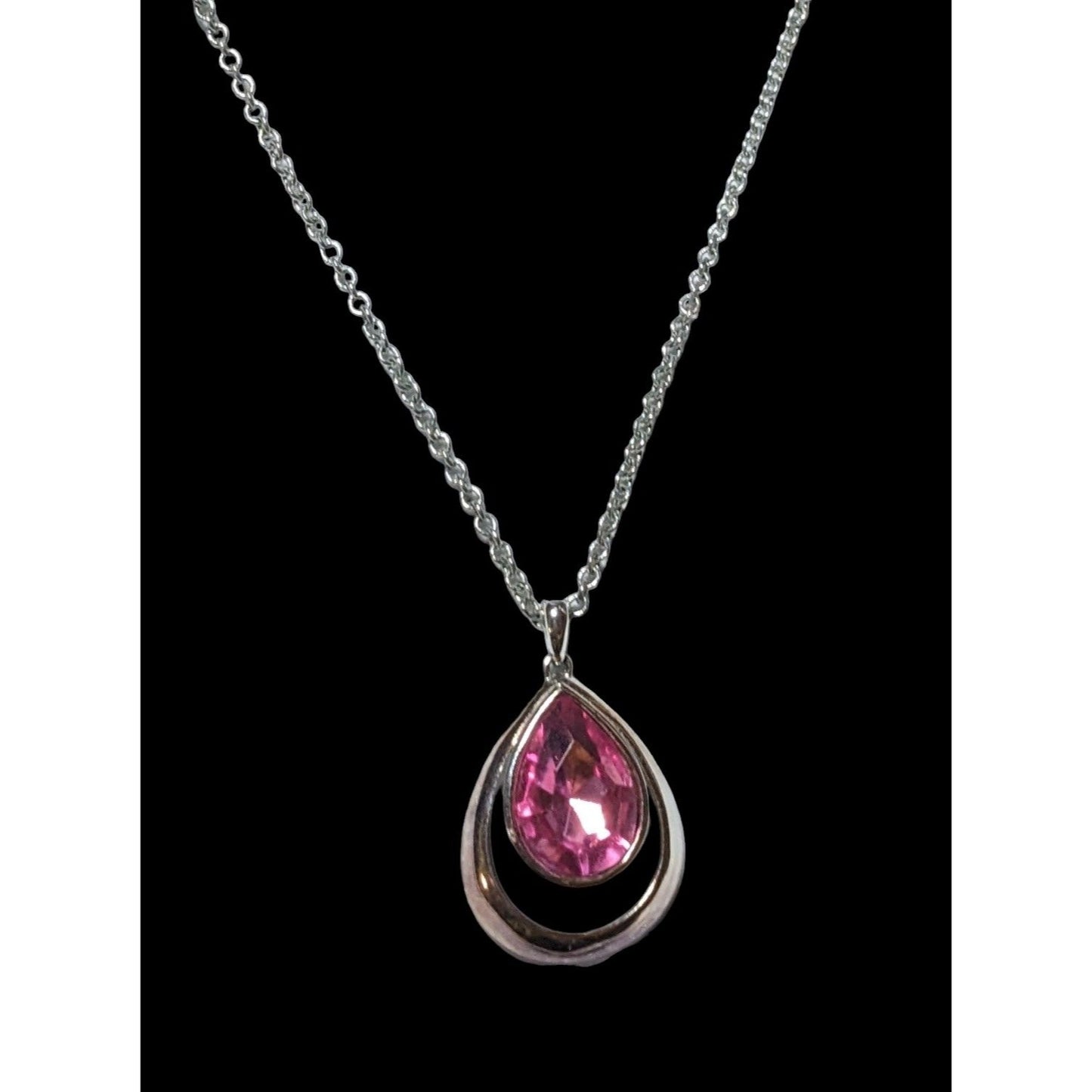 Coquette Pink Gemmed Teardrop Pendant Necklace