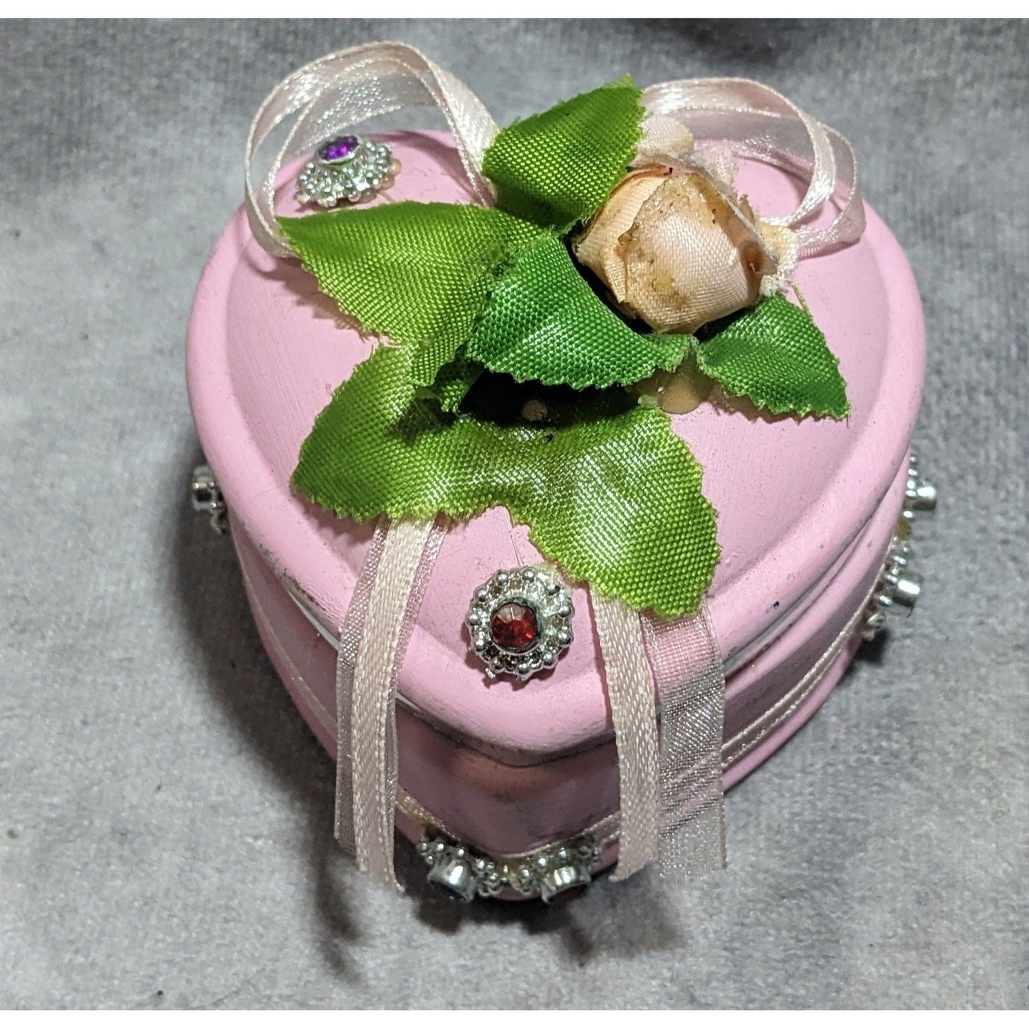 Pink Ceramic Floral Embellished Heart Trinket Box