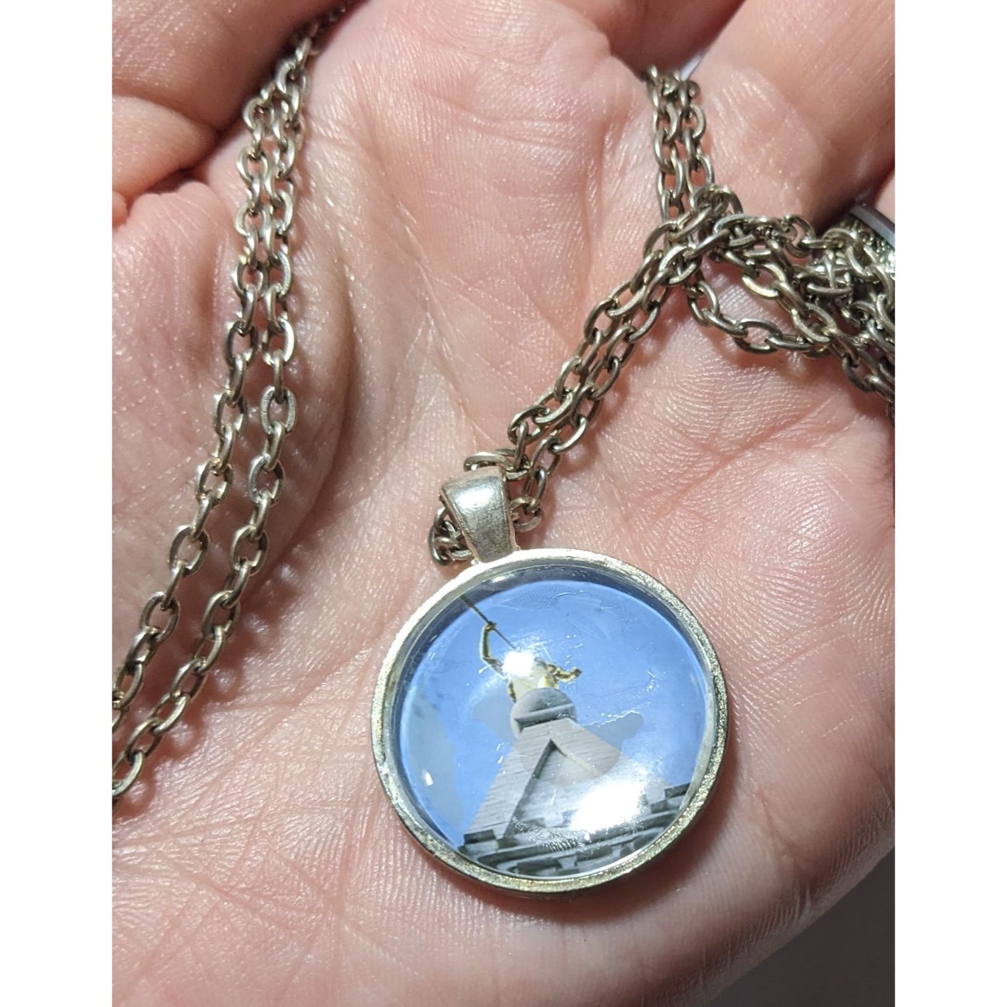 Blue And White Statue Photo Pendant Necklace