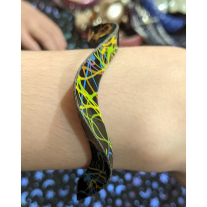 Black Retro Wiggle Bracelet With Rainbow Squiggles