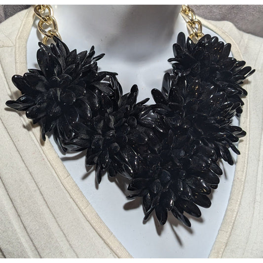 Chunky Black Floral Necklace