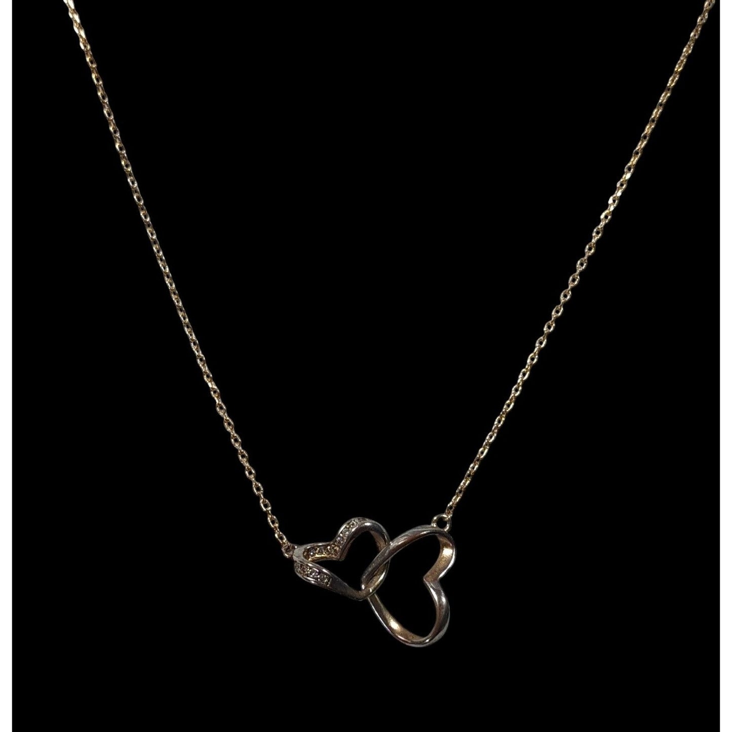 Minimalist Romantic Double Open Heart Diamond Accent Pendant Necklace