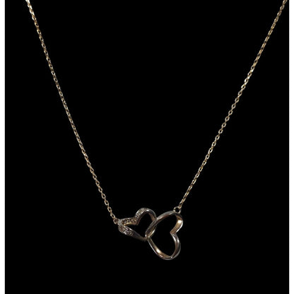 Minimalist Romantic Double Open Heart Diamond Accent Pendant Necklace