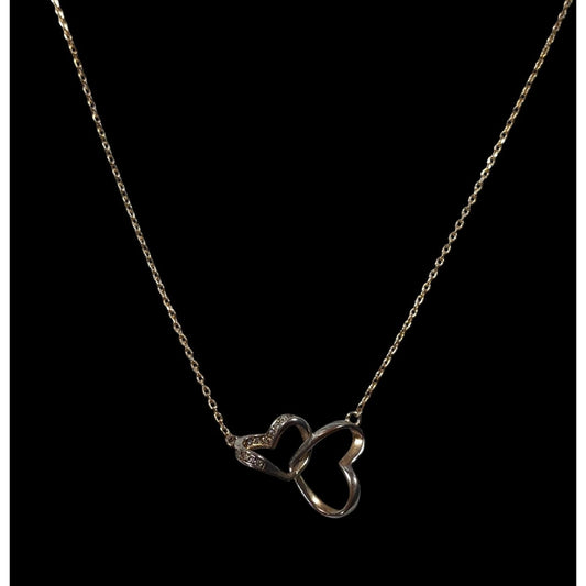 Minimalist Romantic Double Open Heart Diamond Accent Pendant Necklace