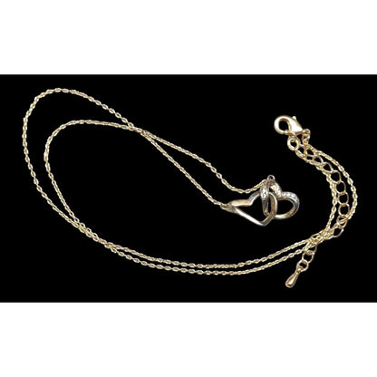 Minimalist Romantic Double Open Heart Diamond Accent Pendant Necklace