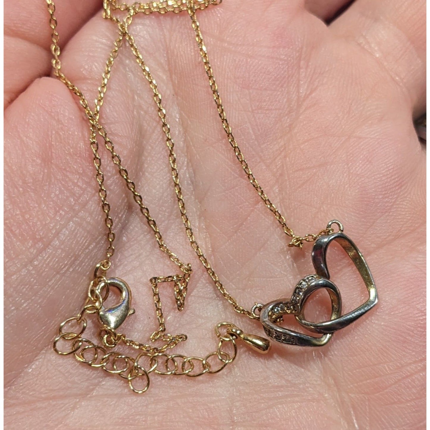 Minimalist Romantic Double Open Heart Diamond Accent Pendant Necklace