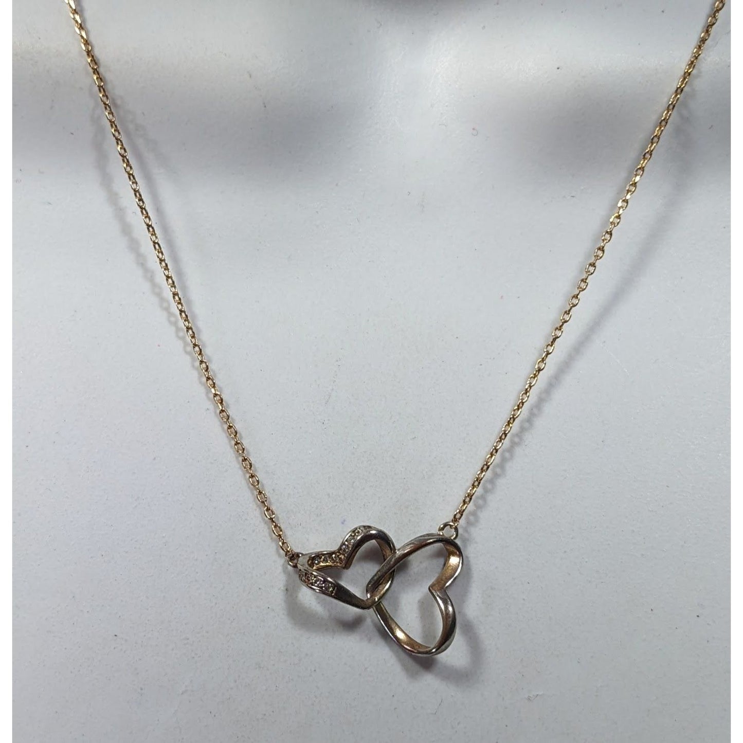 Minimalist Romantic Double Open Heart Diamond Accent Pendant Necklace