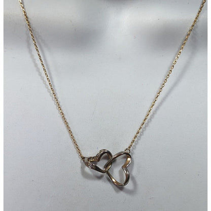 Minimalist Romantic Double Open Heart Diamond Accent Pendant Necklace