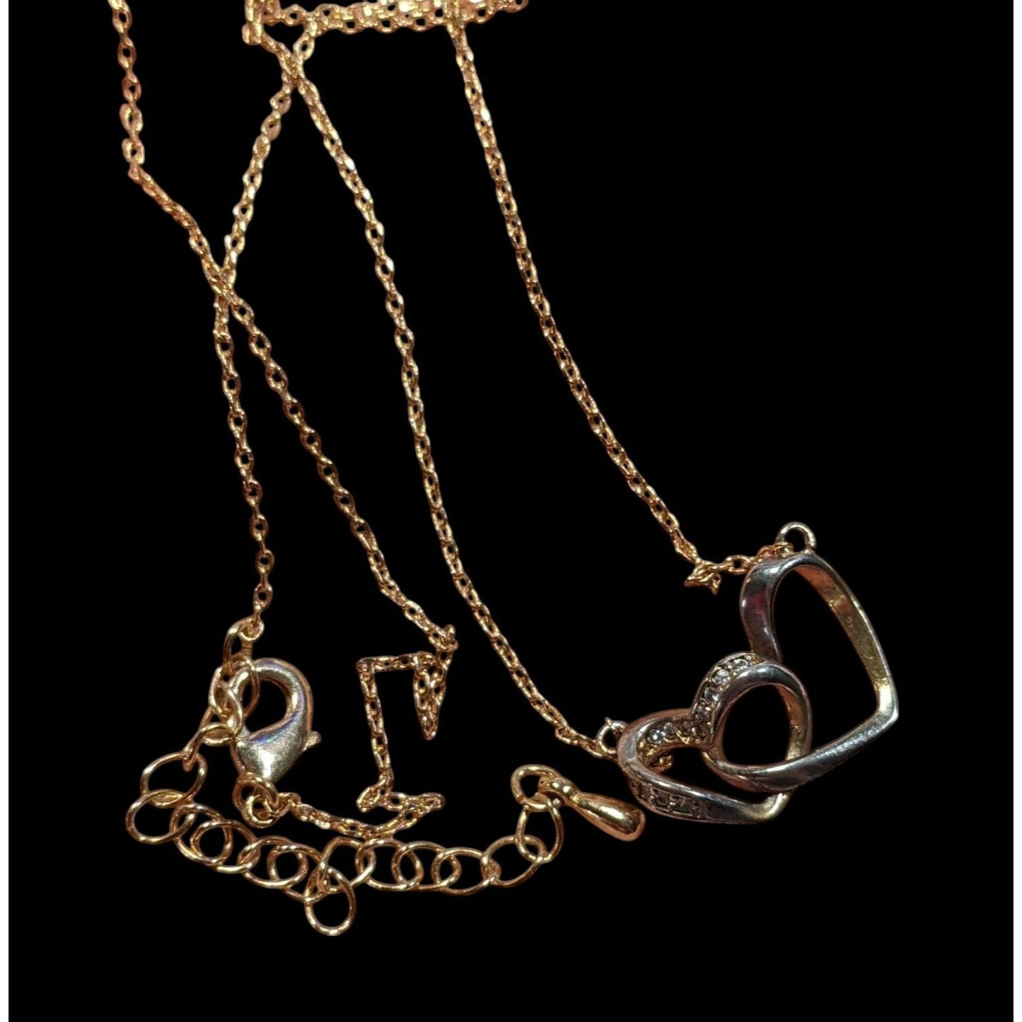 Minimalist Romantic Double Open Heart Diamond Accent Pendant Necklace