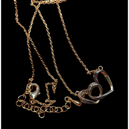 Minimalist Romantic Double Open Heart Diamond Accent Pendant Necklace