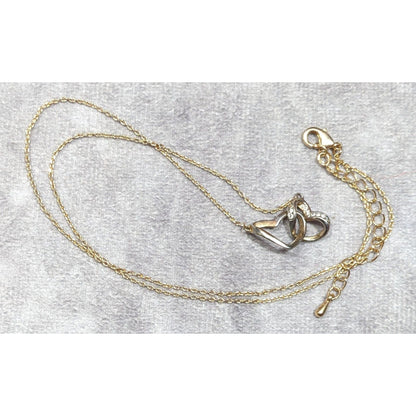 Minimalist Romantic Double Open Heart Diamond Accent Pendant Necklace