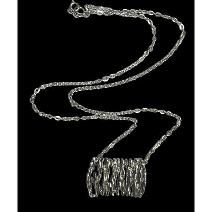 Abstract Silver Tree Bark Pendant Necklace