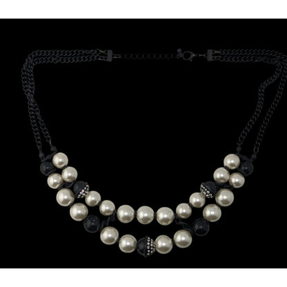 Glam Goth Black & Pearl Rhinestone Multi Strand Statement Necklace Chunky Y2K Style