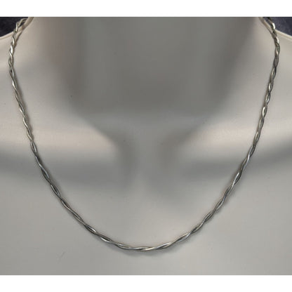 Dual Twisted Silver Tone Necklace With Lobster Clasp
