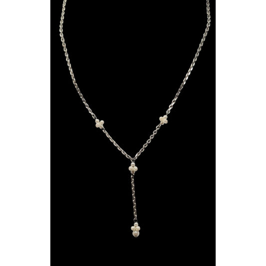 Dainty Seed Pearl Silver Tone Chain Y Drop Necklace