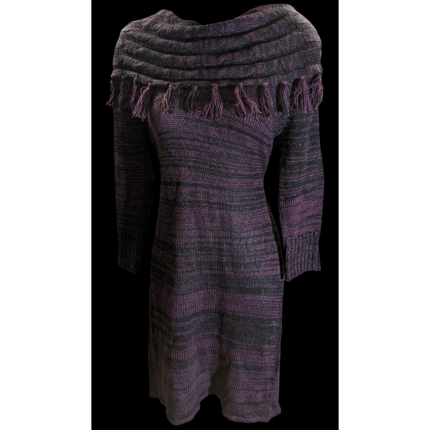 Ronni Nicole Cowl Neck Dress Black Purple Witchy Goth Knit