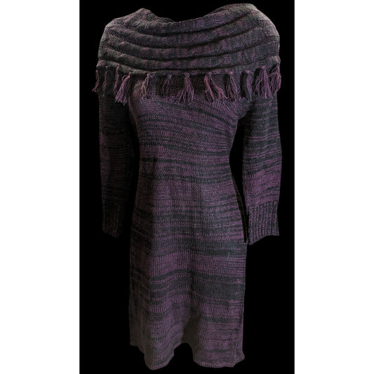 Ronni Nicole Cowl Neck Dress Black Purple Witchy Goth Knit