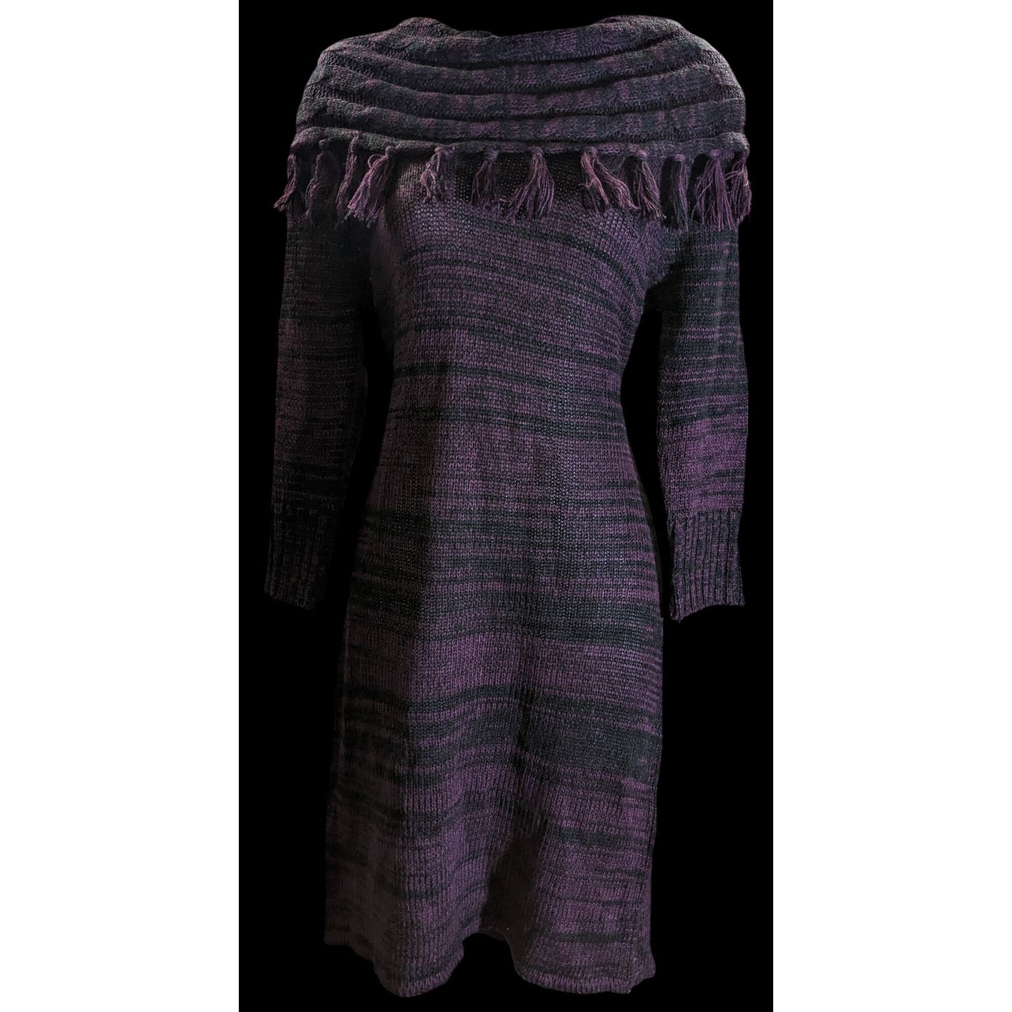 Ronni Nicole Cowl Neck Dress Black Purple Witchy Goth Knit