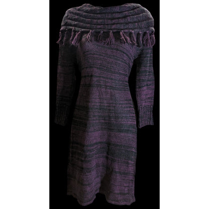Ronni Nicole Cowl Neck Dress Black Purple Witchy Goth Knit